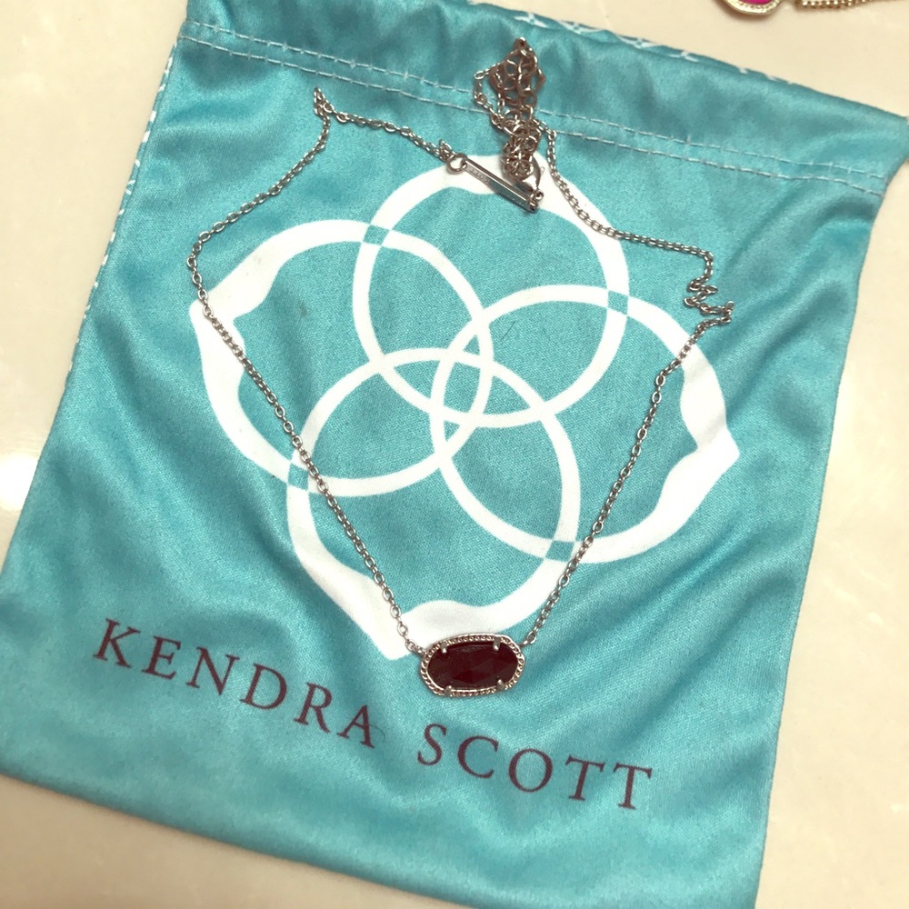 Kendra Scott Silver Necklace with Red Pendant